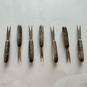 Vintage Silver Tone Corn - On the Cobb Shaped Appetizer Forks Set of 7